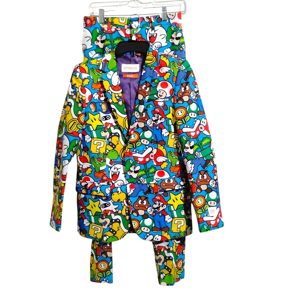 Super Mario Bro Nintendo Jacket and pants Suit Blazer Allover Print Boys 16y